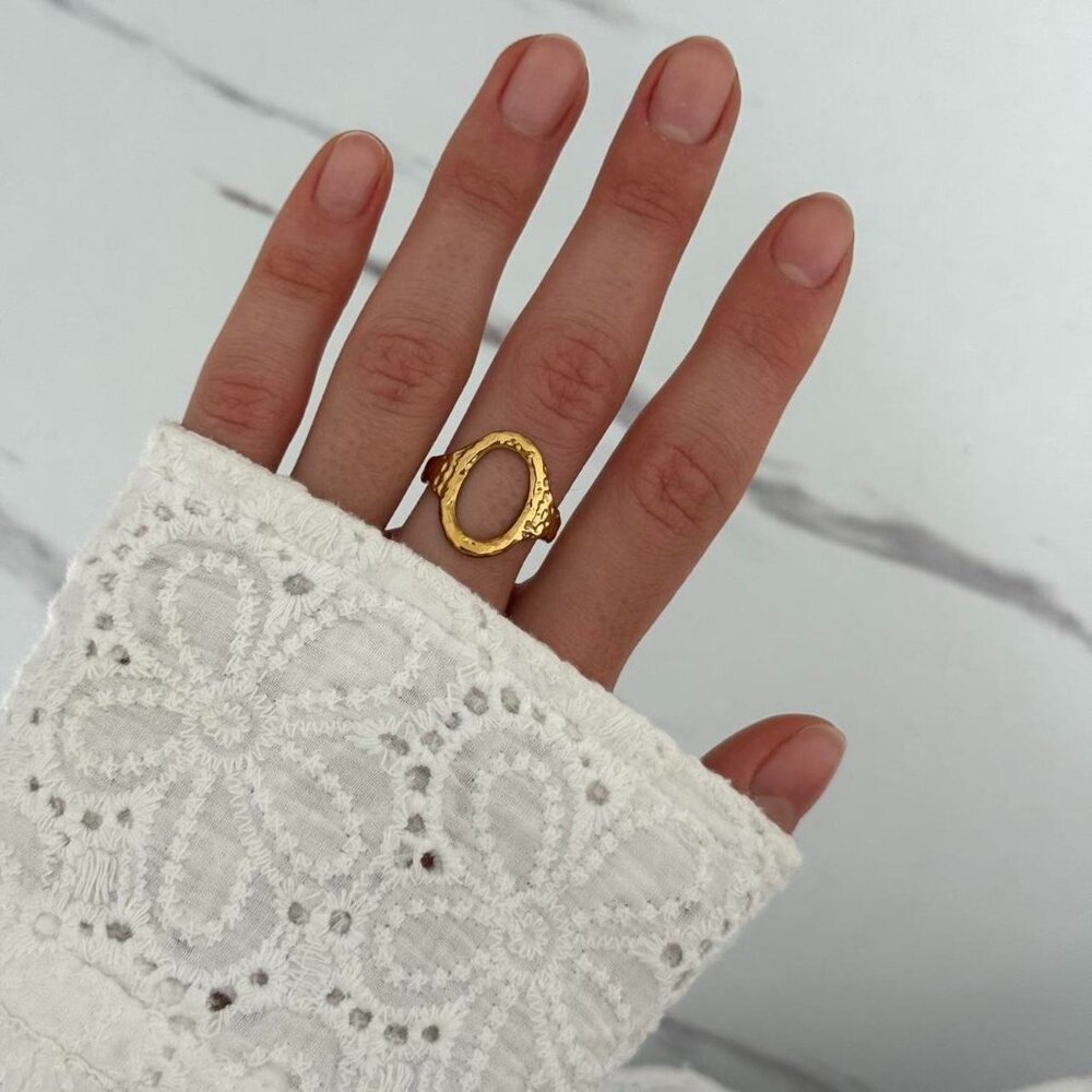 SKU0004 Vintage inspired gold Minimalist Statement Ring Stainless steel+gift bag